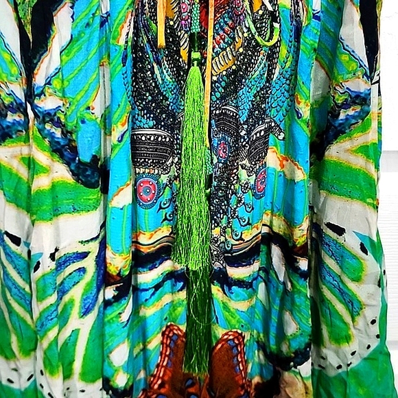Shahida Parides 100% viscose crepe silk boho colorful dress size S/M - Picture 3 of 12